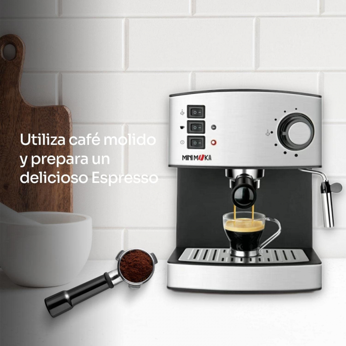 Espressor cafea Minimoka Taurus, 850 W, 1.6 l, 15 bar, 32 x 32 x 26 cm, accesorii incluse, Negru/Argintiu [8]