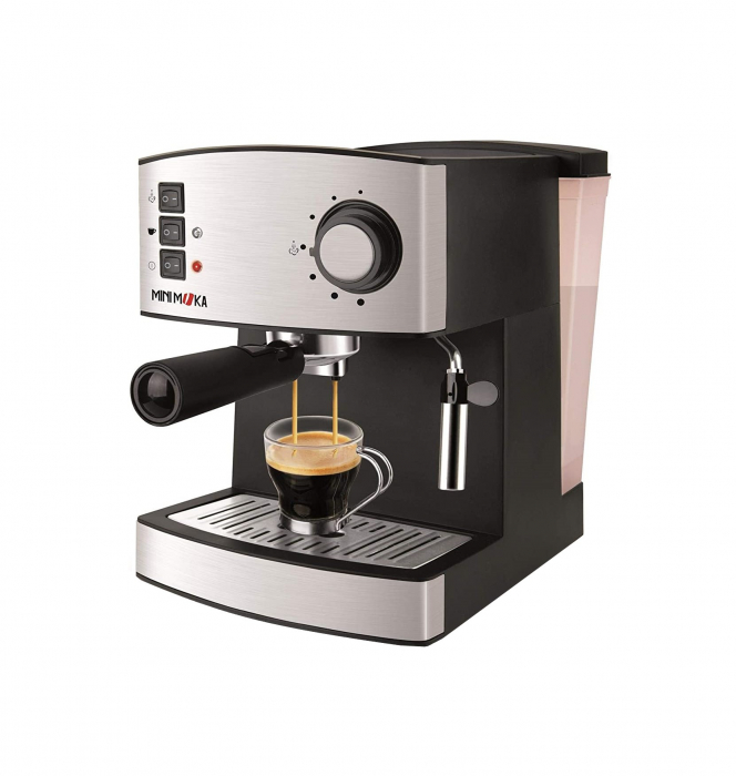 Espressor cafea Minimoka Taurus, 850 W, 1.6 l, 15 bar, 32 x 32 x 26 cm, accesorii incluse, Negru/Argintiu [3]