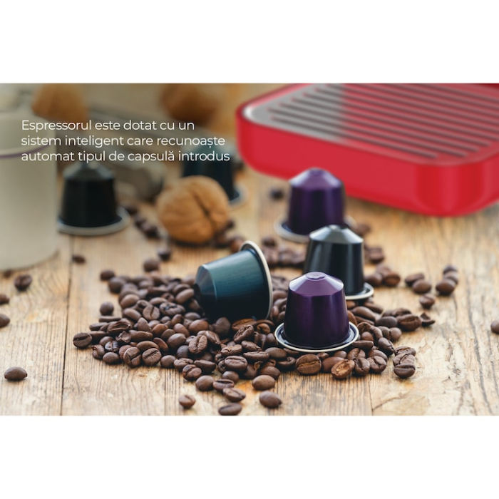 Espressor cu capsule 4 in 1 Heinner HEMC-DD15RED, 1525 W, Rezervor 1.5 l, Ecran digital si control tactil, Compatibil cu Nespresso, Dolce Gusto, Ese Pods/Cafea pudra, Cafea macinata, Rosu [6]