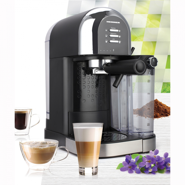 Espressor manual Heinner Coffee Dreamer HEM-DL1470BK, 1230-1470W, 20bar, , dispozitiv spumare lapte, rezervor detasabil lapte 500ml, rezervor apa 1.7L, 6 tipuri de bauturi, Negru [3]