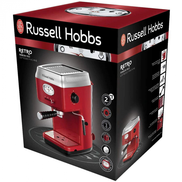 Espressor Russell Hobbs Retro Ribbon Red 28250-56, 1300 W, 15 bari, 1.1 l, Rosu/Inox [4]