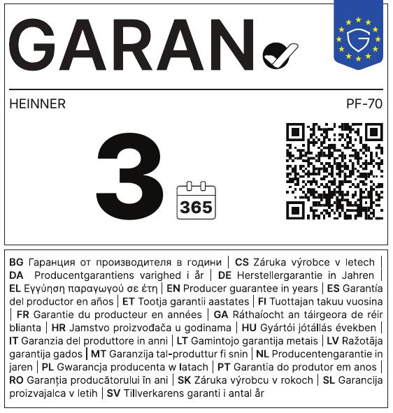 Eticheta garantie GARAN PF-70 [6]