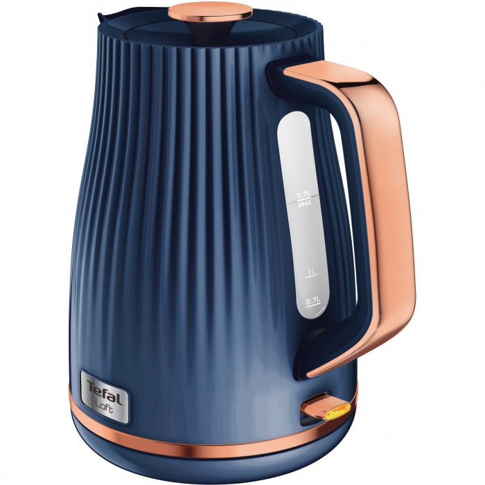 Fierbator Tefal Loft KO251430, 2400W, capacitate 1.7L, capac detasabil, filtru anticalcar, baza rotativa, indicator pentru nivelul apei, albastru [2]