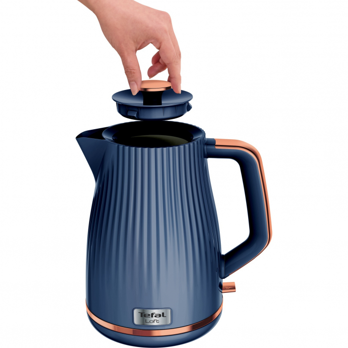 Fierbator Tefal Loft KO251430, 2400W, capacitate 1.7L, capac detasabil, filtru anticalcar, baza rotativa, indicator pentru nivelul apei, albastru [4]