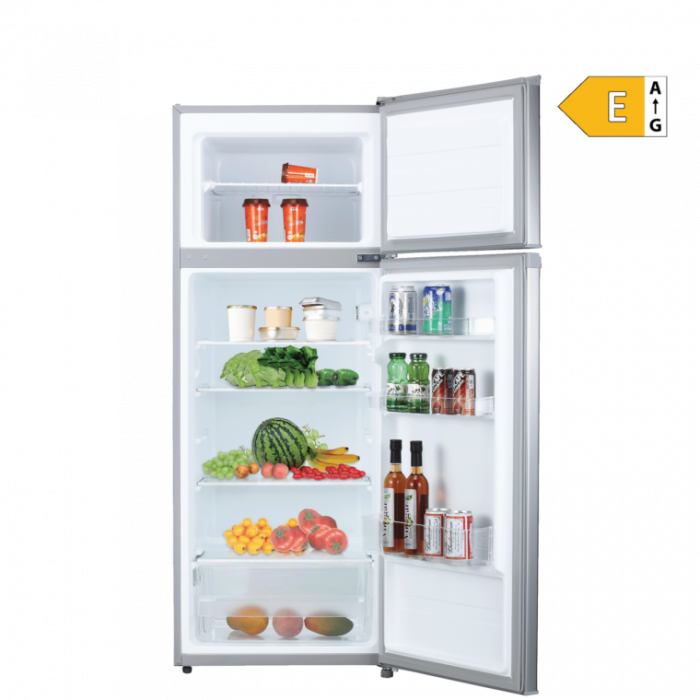 Frigider cu doua usi VIVAX DD-207E S, 204L, Clasa E, Termostat reglabil, Iluminare LED, Usi reversibile, Suprafata painted metal, 3 Rafturi de Sticla securizata, H 143 cm, Argintiu [4]