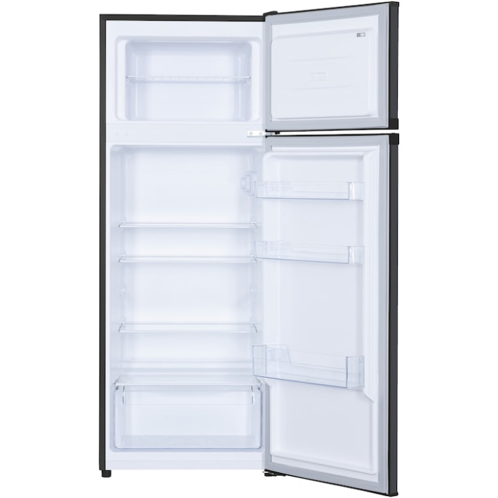 Frigider cu doua usi Heinner HF-H2206DGE++, 206 l, Clasa E, Control mecanic cu termostat ajustabil, Lumina LED, Trei rafturi din sticla, Compartiment fructe si legume, H 143 cm, Gri antracit texturat [2]