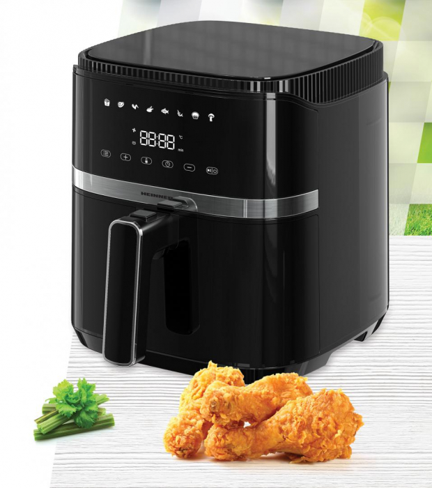 Friteuza cu aer cald Heinner Varietyfry Airfryer HAF-B5BK1500, 1500w, capacitate: 5l, display digital cu control touch, timer 60 min, temperatura 80-200 grade, 8 programe presetate, suport teflonat detasabil, oprire automata, negru [4]