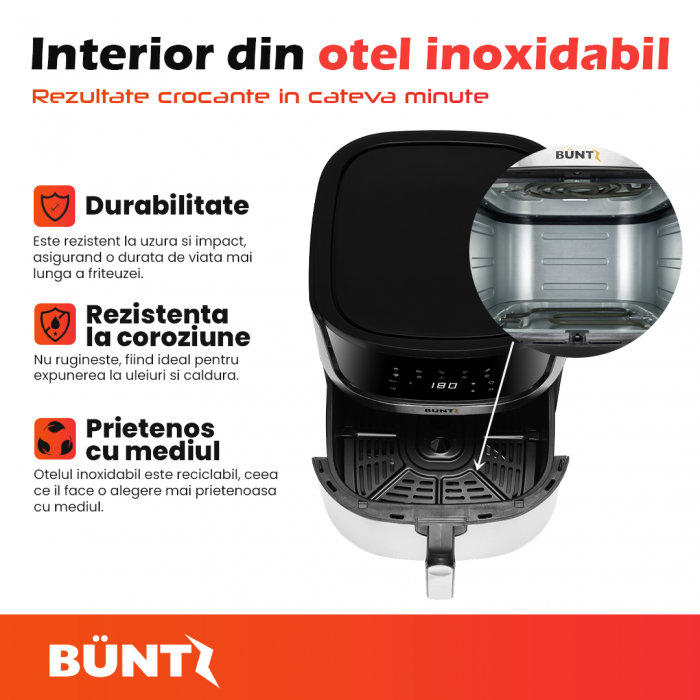 BÜNTZ Air Fryer digital XL, Arete BAF-85S, incalzire superioara si inferioara, 1950 W, 8.5L, control tactil, 10 programe presetate, termostat reglabil: 80-200˚ C, timer 60 min, Argintiu [6]