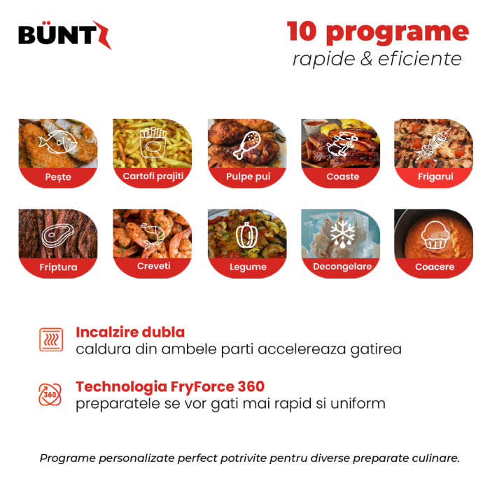 BÜNTZ Air Fryer digital XL, Arete BAF-85S, incalzire superioara si inferioara, 1950 W, 8.5L, control tactil, 10 programe presetate, termostat reglabil: 80-200˚ C, timer 60 min, Argintiu [5]