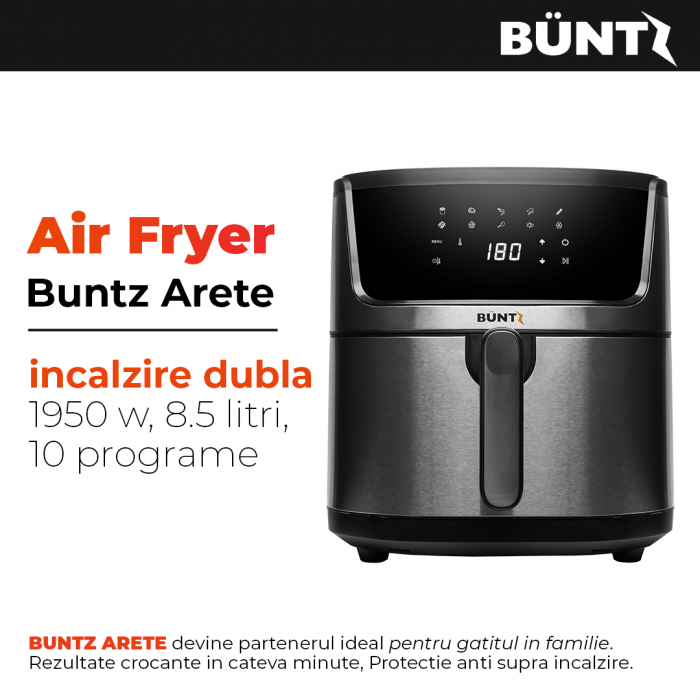 BÜNTZ Air Fryer digital XL, Arete BAF-85S, incalzire superioara si inferioara, 1950 W, 8.5L, control tactil, 10 programe presetate, termostat reglabil: 80-200˚ C, timer 60 min, Argintiu [7]