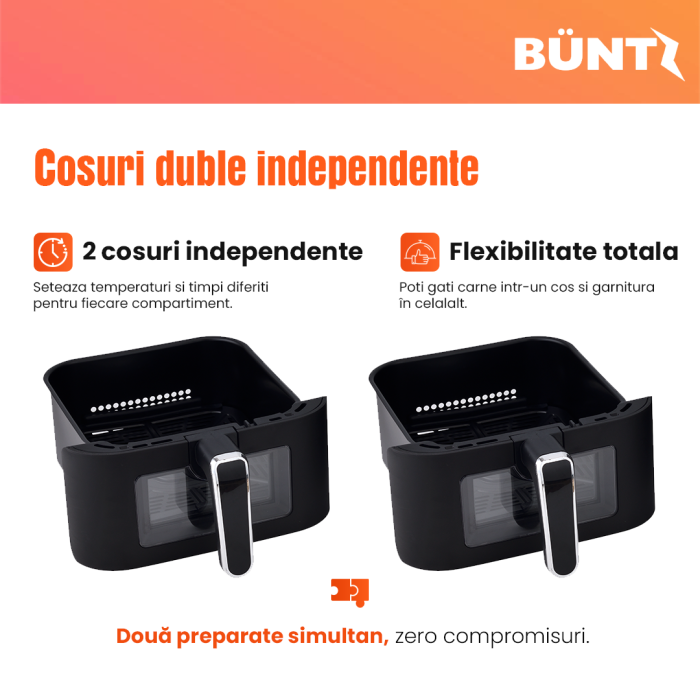 BUNTZ Air Fryer digital, Arete BAF-10x2, 2800 W, 11L, control tactil, termostat ,timer, Negru [7]
