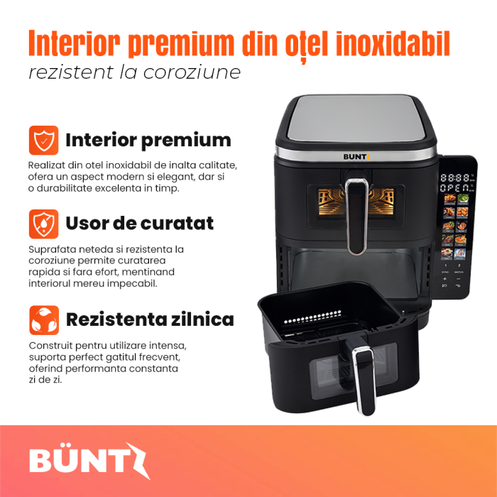 BUNTZ Air Fryer digital, Arete BAF-10x2, 2800 W, 11L, control tactil, termostat ,timer, Negru [6]