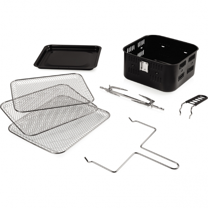 Friteuza cu aer cald Heinner Crystal Clear HAF-B2000FB, 2000W, capacitate cos 4.5L, capacitate cuptor 11L, 8 programe, 3 rafturi pentru preparare cu aer cald, tija rotisor, temperatura reglabila: 30-200˚C, temporizator: 4h, Rosu [4]