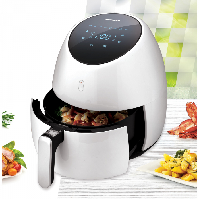 Friteuza cu aer cald Heinner SnowDrop HAF-B2000WH, 2000W, vas detasabil antiaderent, capacitate cos: 5L, afisaj digital, termostat reglabil: 80-200˚C, temporizator, max. 60 min, Alb [4]
