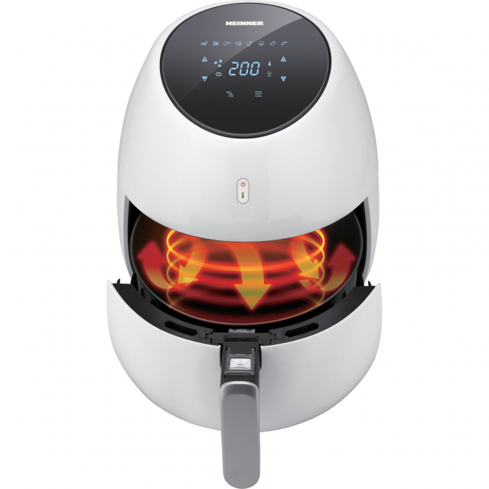 Friteuza cu aer cald Heinner SnowDrop HAF-B2000WH, 2000W, vas detasabil antiaderent, capacitate cos: 5L, afisaj digital, termostat reglabil: 80-200˚C, temporizator, max. 60 min, Alb [3]