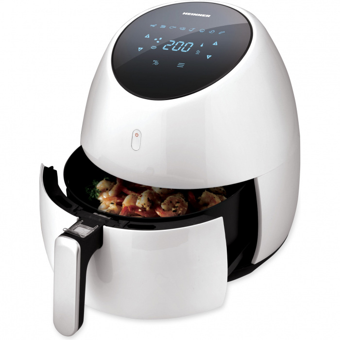Friteuza cu aer cald Heinner SnowDrop HAF-B2000WH, 2000W, vas detasabil antiaderent, capacitate cos: 5L, afisaj digital, termostat reglabil: 80-200˚C, temporizator, max. 60 min, Alb [2]