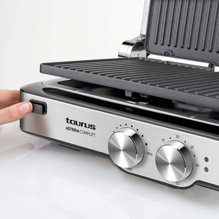Gratar electric Taurus Asteria Complet, 2000W, Placi detasabile, Timer, Argintiu [2]