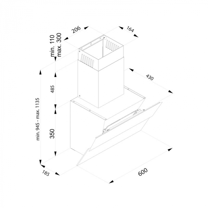 Hota Decorativa Tornado Blaze Touch Free 1100 (60) LED, 1 motor Turbo, latime 60 cm, 4 viteze, absorbtie 1100 m3/ora, filtru anti-grasimi aluminiu 5 straturi, Negru/Sticla [9]
