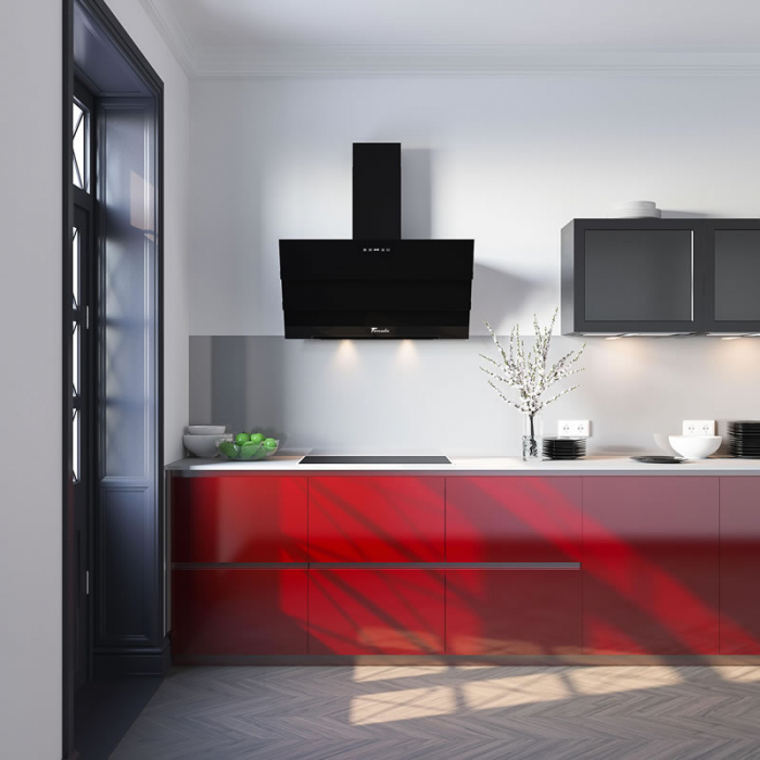 Hota Decorativa Tornado Megas 1200 (90) LED, clasa A, 1 motor Turbo, latime 90 cm, 4 viteze, absorbtie 1200 m3/ora, filtru anti-grasimi aluminiu 5 straturi, Negru [4]