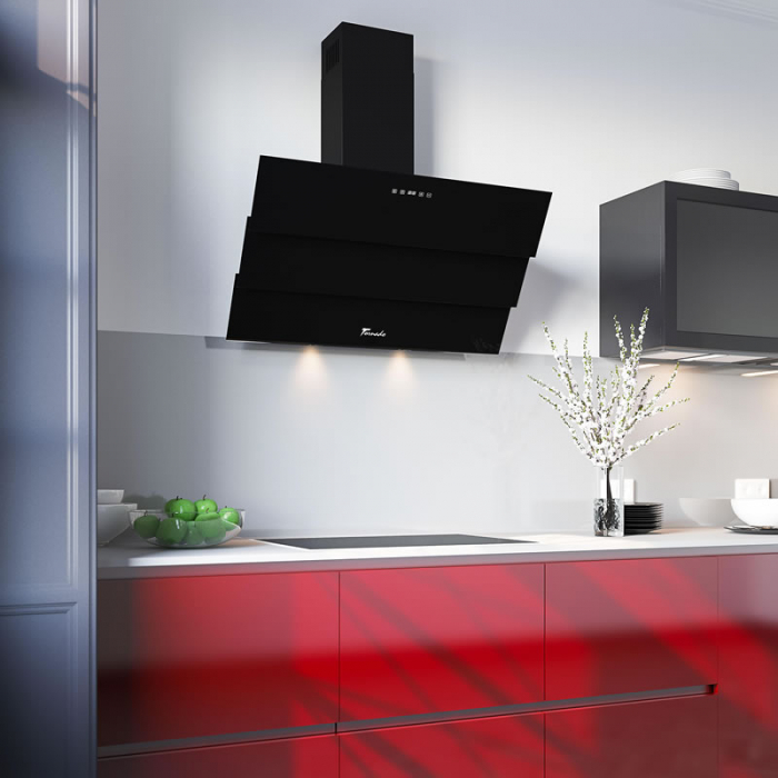 Hota Decorativa Tornado Megas 1200 (90) LED, clasa A, 1 motor Turbo, latime 90 cm, 4 viteze, absorbtie 1200 m3/ora, filtru anti-grasimi aluminiu 5 straturi, Negru [3]
