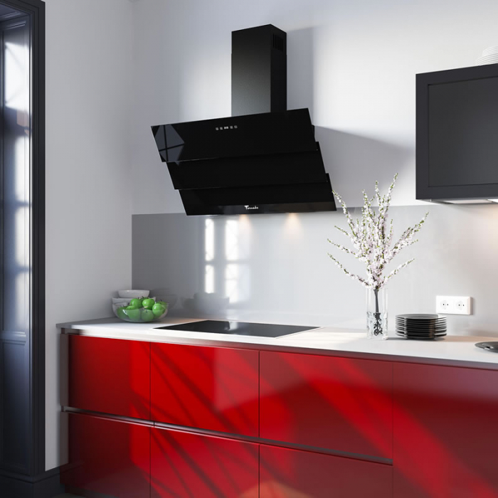 Hota Decorativa Tornado Megas 1200 (90) LED, clasa A, 1 motor Turbo, latime 90 cm, 4 viteze, absorbtie 1200 m3/ora, filtru anti-grasimi aluminiu 5 straturi, Negru [5]