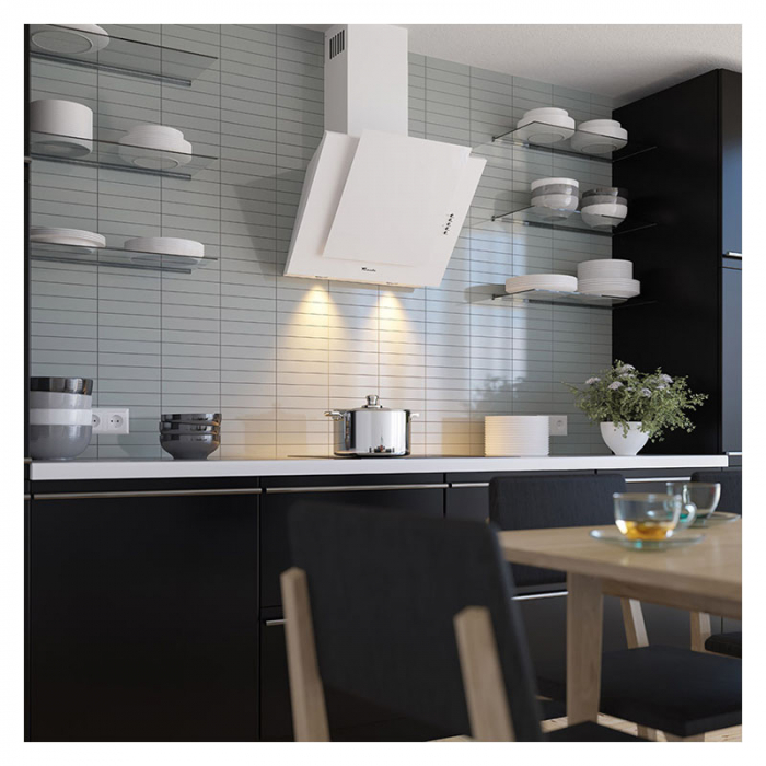 Hota Decorativa Tornado Vertikal 750 (60) LED, 1 motor Turbo, latime 60 cm, 3 viteze, absorbtie 750 m3/ora, filtru anti-grasimi aluminiu 5 straturi, Alb [7]