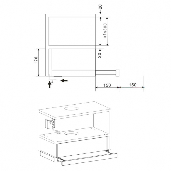Hota incorporabila telescopica Heinner HTCH-440GBK, putere de absorbtie 325 mc/h, 1 motor, 60 cm, 2 trepte de viteza, Sticla neagra [2]