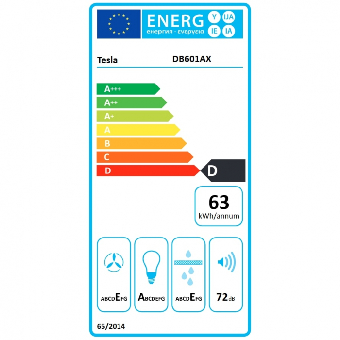 Hota incorporabila Tesla DB601AX, 350 m3/h, Doua motoare 2x 60 W, LED 2x2W, 3 trepte, 60 cm, Clasa D Inox [3]