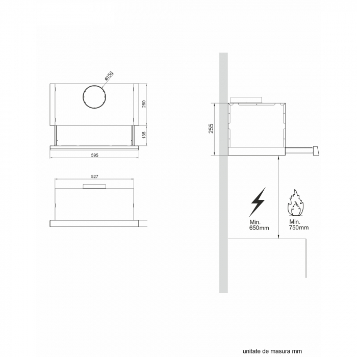 Hota telescopica Pyramis Turbo MDT SL Full Grey Glass, putere de absorbtie 573mc/h, 1 motor turbo, 60cm, finisaj metal si sticla [3]