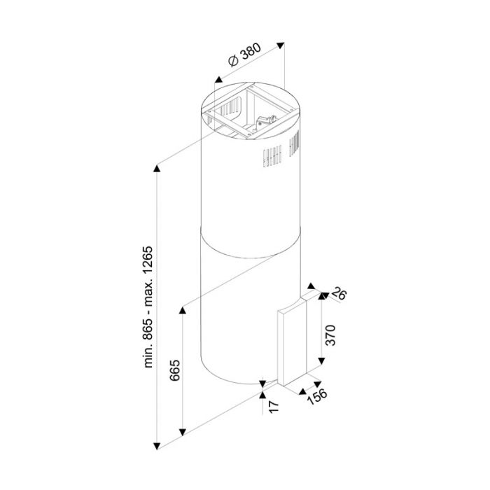 Hota tip Insula Tornado Tube Island 1200 (40) LED, 1 motor, inaltime 90-120 cm, 4 viteze, absorbtie 1200 m3/ora, Inox [2]