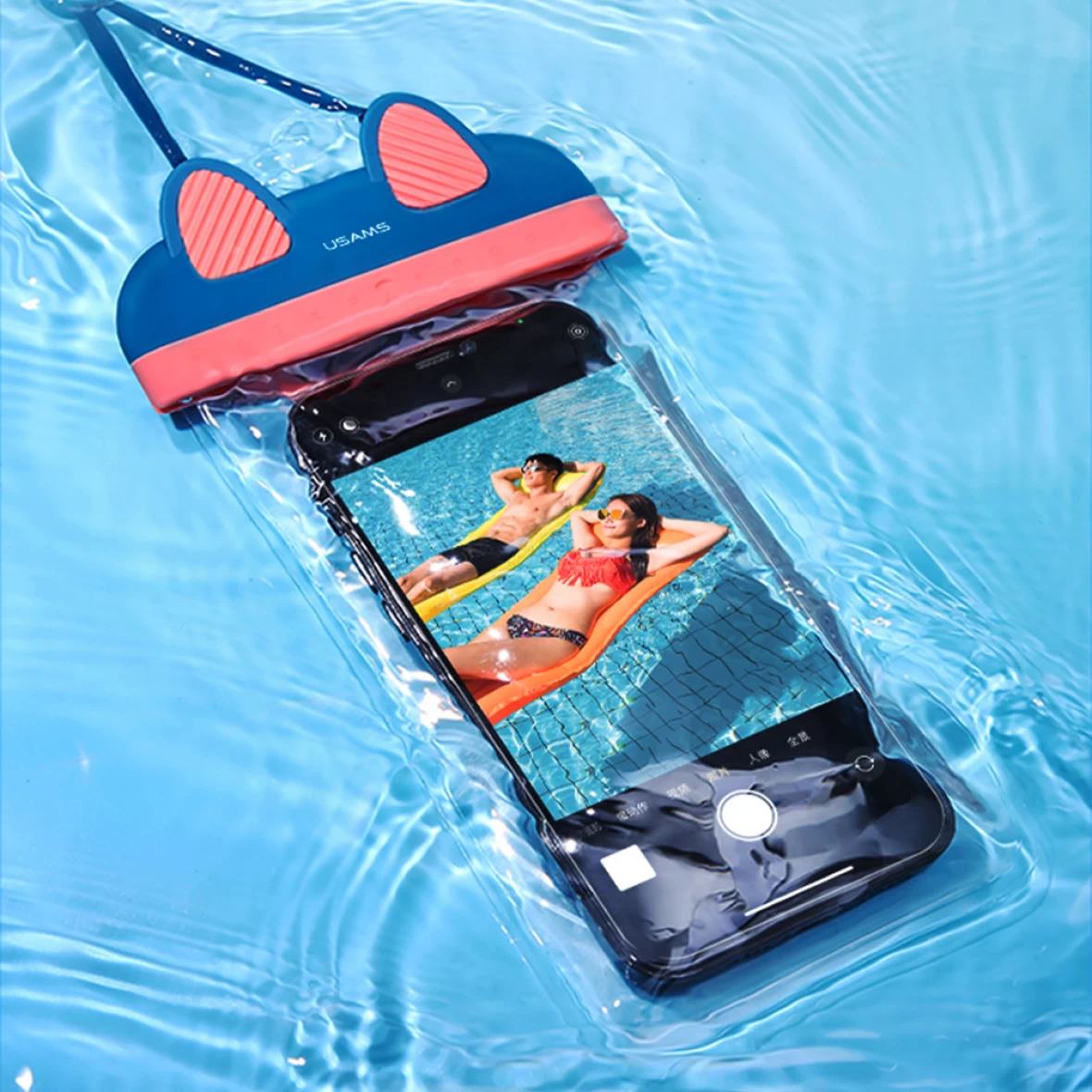 Husa Waterproof pentru Telefon 7 inch - USAMS Bag (US-YD010) - White/Rose [3]