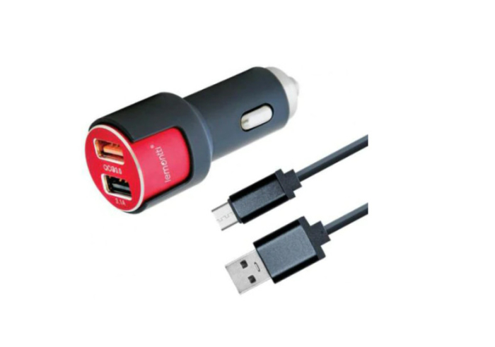 Incarcator auto Lemontti, Dual USB, 3.1A, Qualcomm 3.0, Cablu Type C inclus, Negru [1]
