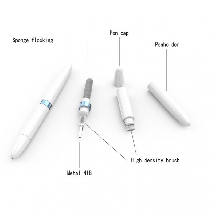 Kit 3 in 1, pentru curatare casti AirPods, Buds, wireless, bluetooth, difuzor telefon, tastatura, mufa incarcare telefon, cu 3 capete diferite, Alb [2]