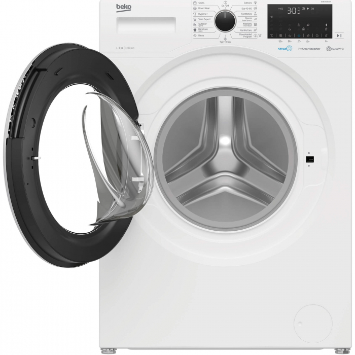Masina de spalat rufe Beko WUE8736XST, 8 kg, Clasa C, 1400 RPM, HomeWhiz, Bluetooth, SteamCure, Add Garment, Motor ProSmart Inverter, Alb [3]