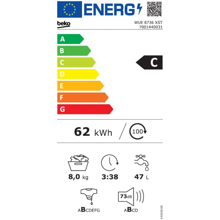 Masina de spalat rufe Beko WUE8736XST, 8 kg, Clasa C, 1400 RPM, HomeWhiz, Bluetooth, SteamCure, Add Garment, Motor ProSmart Inverter, Alb [8]