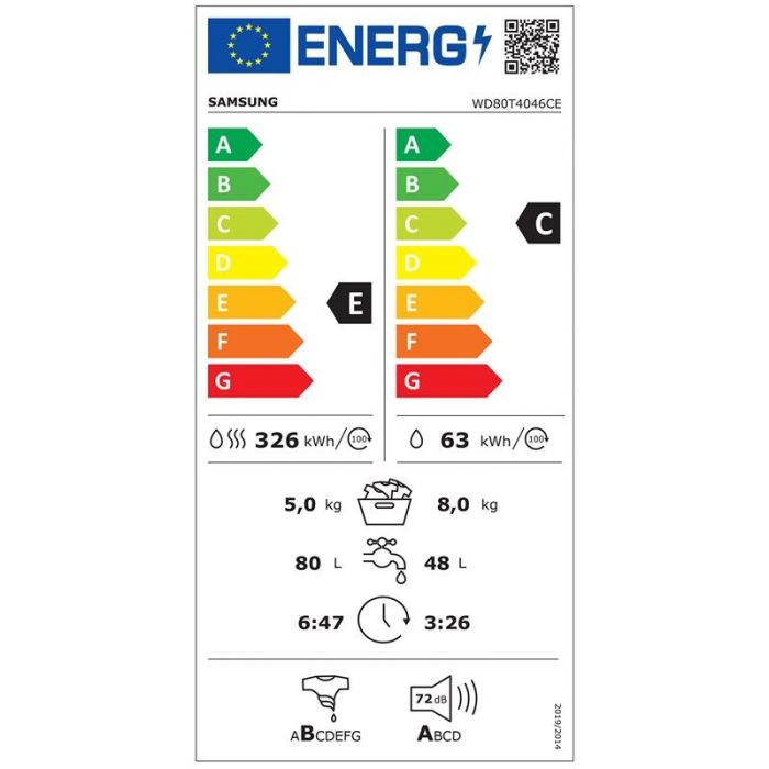 Masina de spalat rufe frontala cu uscator SAMSUNG WD80T4046CE/LE, 8/5 kg, 1400rpm, Clasa E, Alb [3]