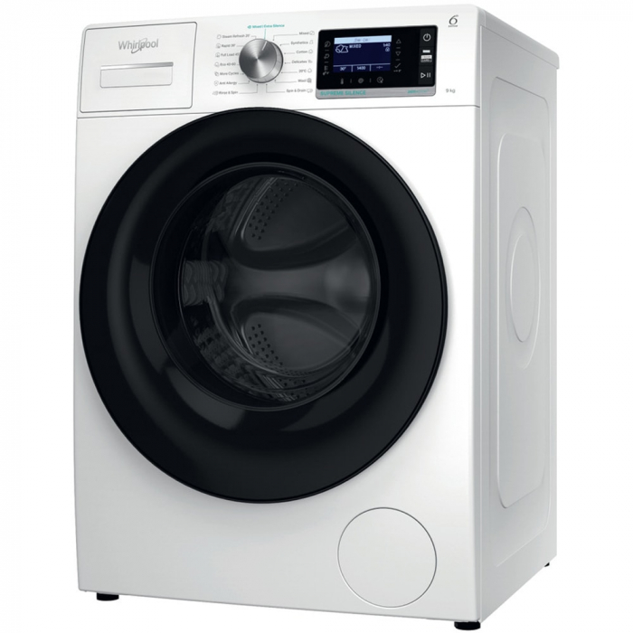 Masina de spalat rufe frontala WHIRLPOOL W6 98 SILENCE EE, Steam, 6th Sense, 9 kg, 1400rpm, Clasa A, alb [2]