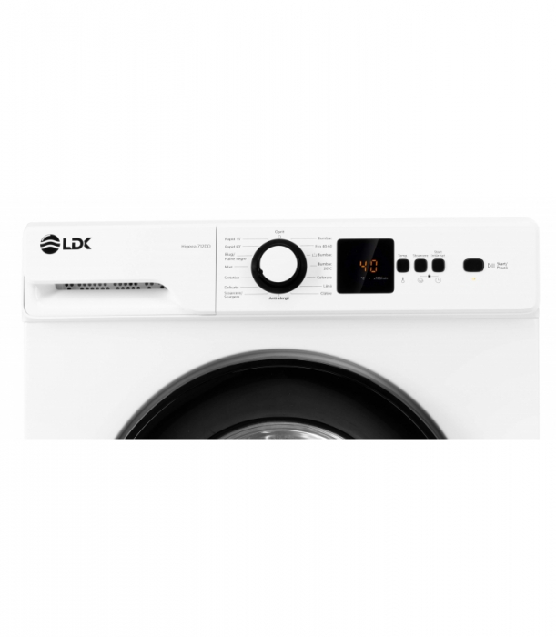 Masina de spalat rufe LDK Higeea 712DD, Clasa D, Capacitate 7 Kg, 1200 rpm, 15 programe, Anti-Alergic, Amanare pornire, Display LED, Alb [2]