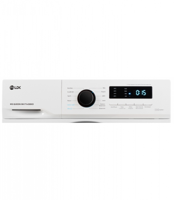 Masina de spalat rufe LDK Queen INV714SBKD, Clasa A, Capacitate 7 Kg, 1400 rpm, Steam, Amanare pornire, DrumClean, Motor Inverter, Alb [3]
