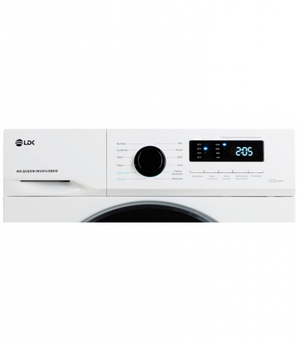 Masina de spalat rufe LDK Queen INV814SBKD, Clasa A, Capacitate 8 Kg, 1400 rpm, Steam, Amanare pornire, DrumClean, Motor Inverter, Alb [2]