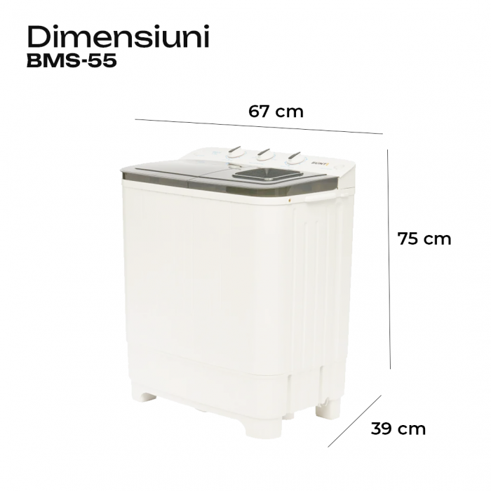Masina de spalat rufe semiautomata BUNTZ BMS-55, 5 Kg, Capacitate rufe stoarcere 3Kg, 300 W, Negru [2]