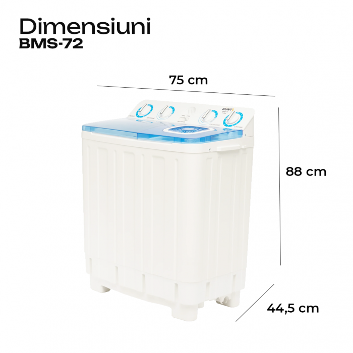 Masina de spalat rufe semiautomata Büntz BMS-72, 7 Kg, Capacitate rufe stoarcere 5Kg, 330 W, Alb/Albastru [2]