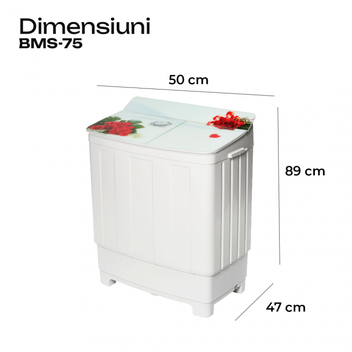 Masina de spalat rufe semiautomata Buntz BMS-75, 7.5 Kg, Capacitate rufe stoarcere 6Kg, 500 W, Alb [2]
