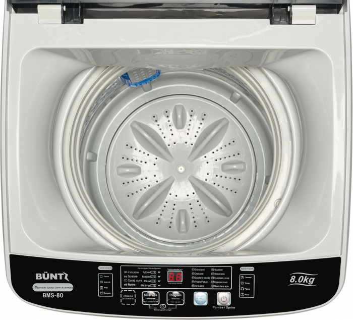 Masina de spalat rufe semiautomata cu storcator incorporat, Büntz BMS-80, 8 kg, 10 Programe de spalare, Display Led, 700 RPM, 355 W, Alb [5]