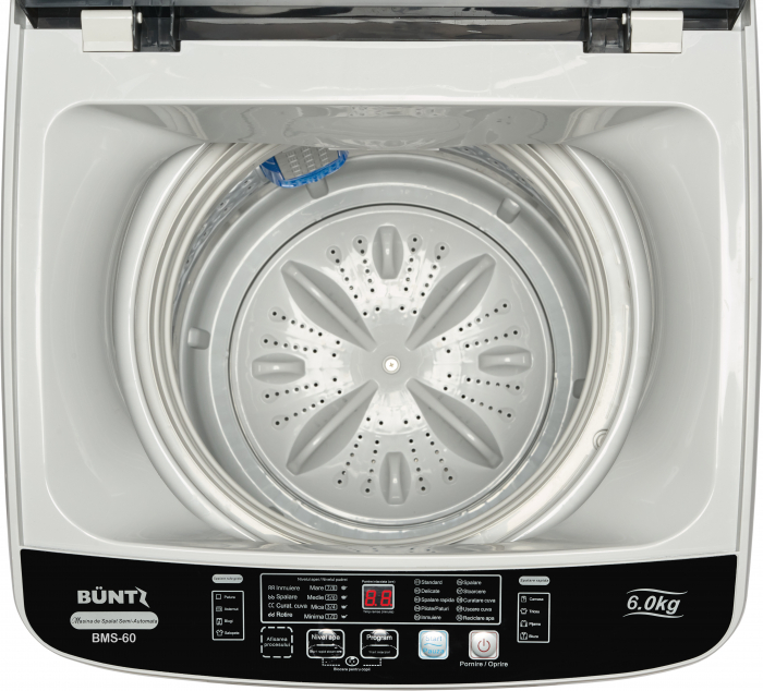 Masina de spalat rufe semiautomata, cuva din inox, Büntz BMS-60, 6 kg, 10 Programe spalare, Display Led, 700 RPM, 310 W, storcator incorporat, Gri [4]