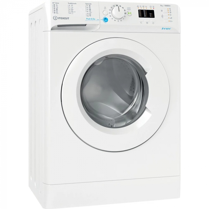 Masina de spalat rufe slim Indesit INNEX BWSA 51051 W EUN, 5 kg, 1000 rpm, Clasa F, Push&Go, Motor Universal, Display LED+, Alb [4]