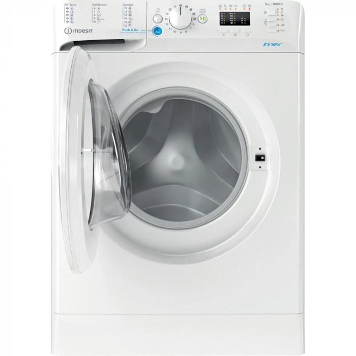 Masina de spalat rufe slim Indesit INNEX BWSA 51051 W EUN, 5 kg, 1000 rpm, Clasa F, Push&Go, Motor Universal, Display LED+, Alb [3]