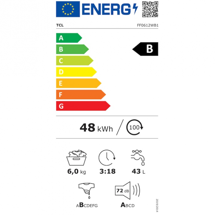 Masina de spalat rufe TCL FF0612WB1, 6 kg, 1200 RPM, Clasa B, Motor Inverter, Steam Wash, Drum Clean, Honeycomb Drum, Alb [10]