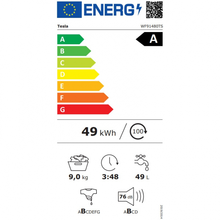 Masina de spalat rufe Tesla WF91480T, 9 kg, 1400 RPM, Clasa A, Inverter, Steam, Smart, Control Touch, LED, Argintiu [6]