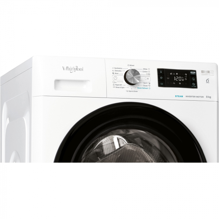 Masina de spalat rufe Whirlpool FreshCare+ FFB8258BVEE, 8 kg, 1200 RPM, Clasa B, Steam Refresh, Tehnologia al-6lea Simt, Motor Inverter, Alb [5]